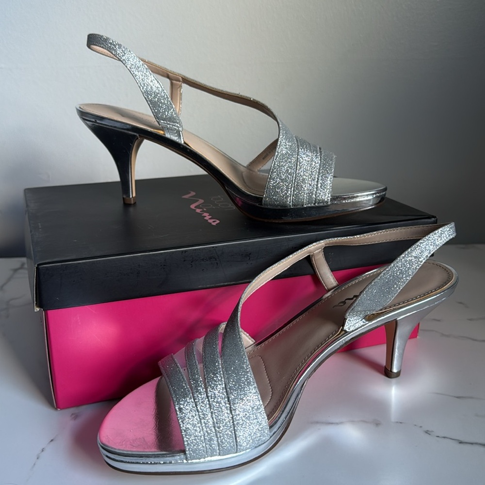 Nina Silver Glitter Strappy Heels
